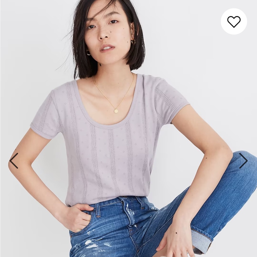 Madewell Pointelle Ribbed Fitted Tee Lilac Purple L7342 Women's Size Medium